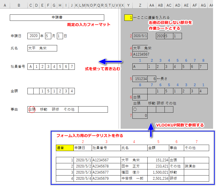 Excel 時短 申請書等のフォームを簡単に入力するために Vlookup関数を使う Excel方眼紙も楽々対応 日本システムアドミニストレータ連絡会